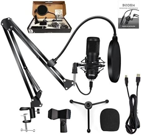 Kit Microfone Condensador BM800 Estúdio Profissional Boden USB Preto - Image 6