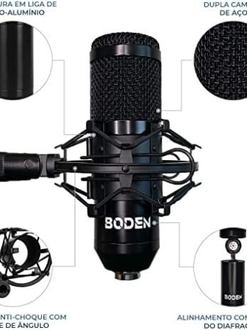 Kit Microfone Condensador BM800 Estúdio Profissional Boden USB Preto