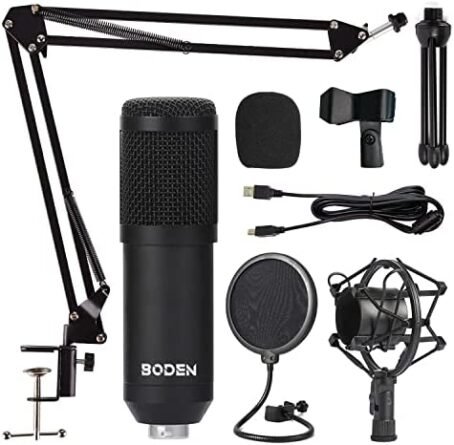 Kit Microfone Condensador BM800 Estúdio Profissional Boden USB Preto